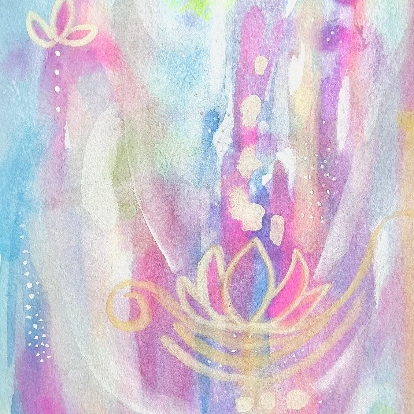 Pastel-colored abstract design with floral elements on a light blue background