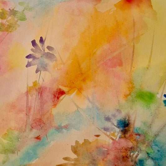 Colorful abstract watercolor painting with floral elements